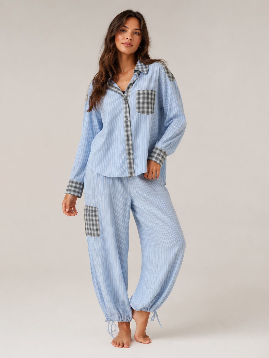 Marlowe | Long Sleeve Contrast-Trim Pyjama Set