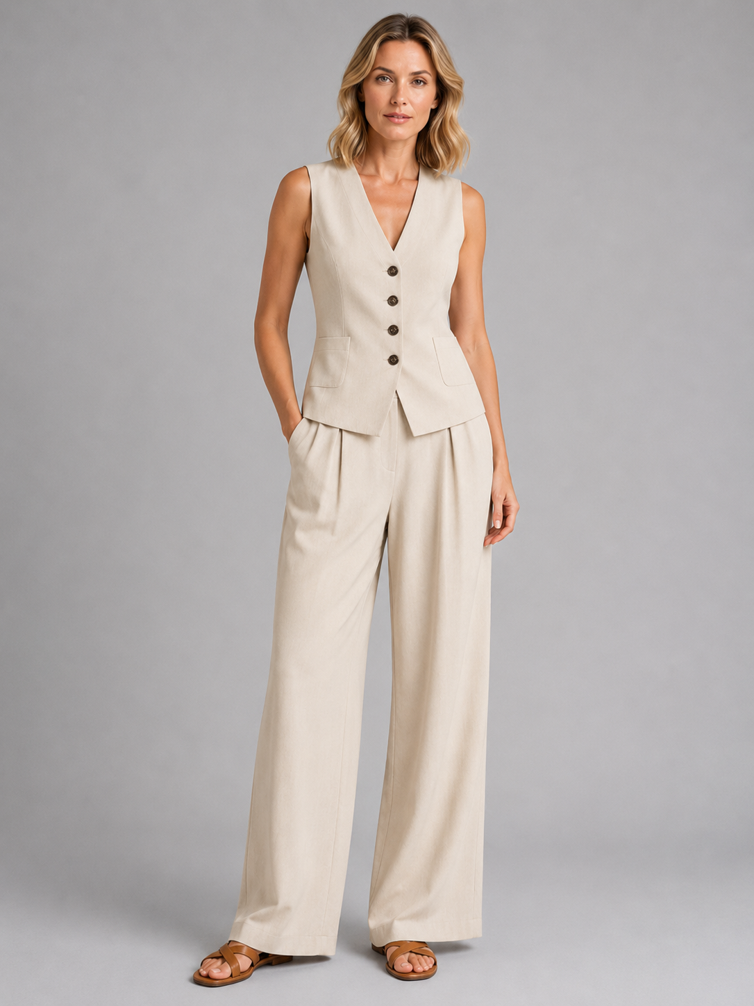 Marlowe | Sleeveless Waistcoat & Wide-Leg Trousers Co-Ord Set