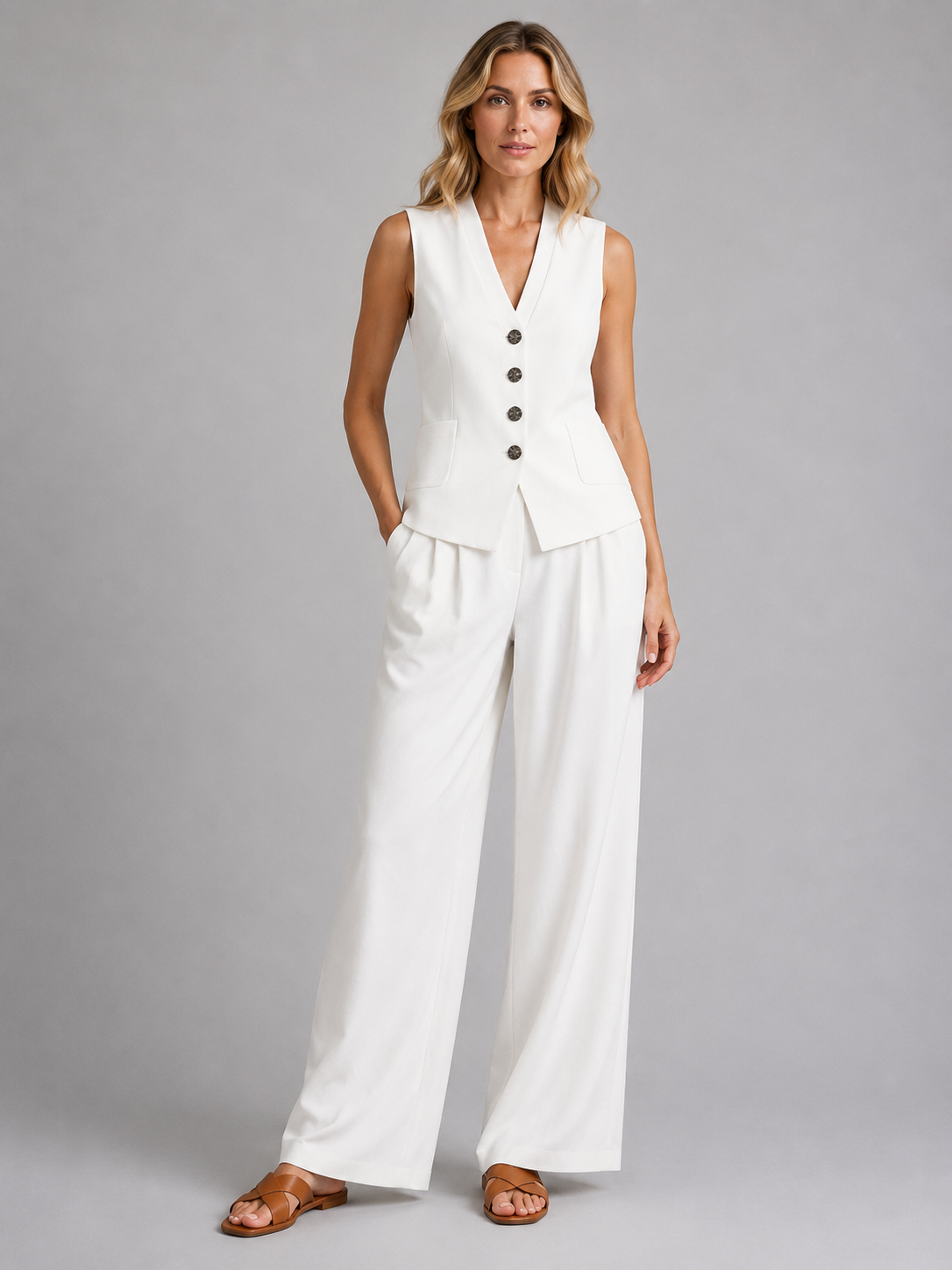 Marlowe | Sleeveless Waistcoat & Wide-Leg Trousers Co-Ord Set