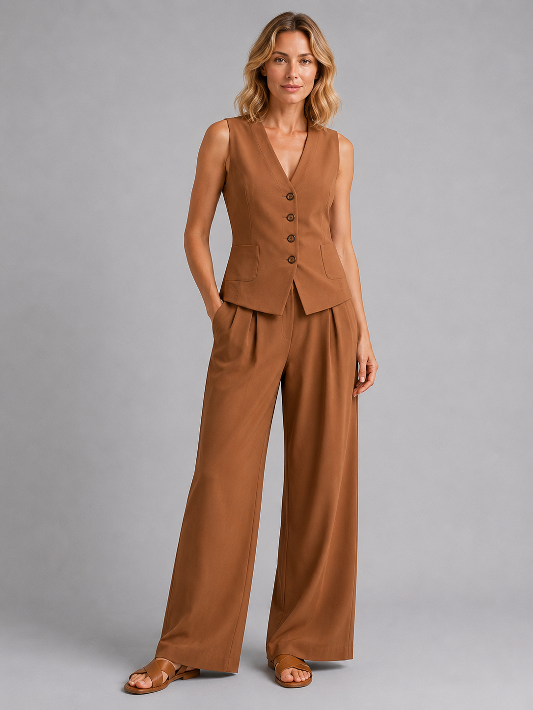 Marlowe | Sleeveless Waistcoat & Wide-Leg Trousers Co-Ord Set