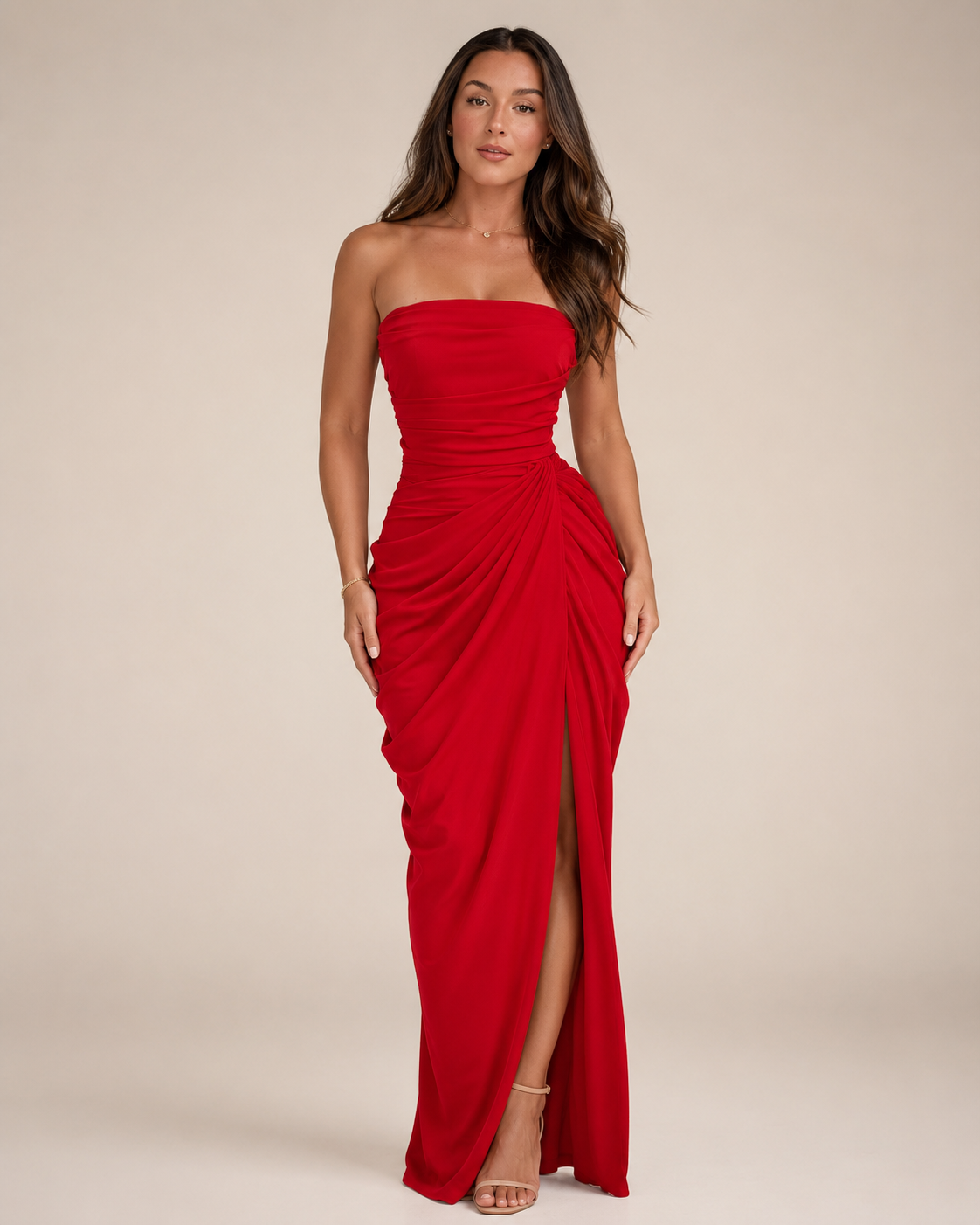 Everly | Strapless Draped Split Maxi Dress