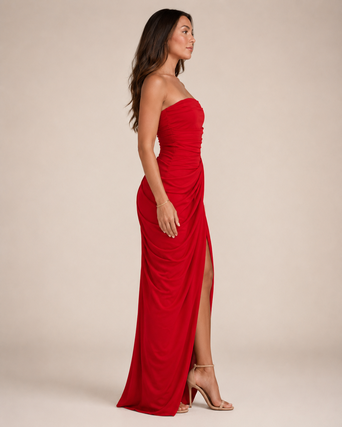 Everly | Strapless Draped Split Maxi Dress