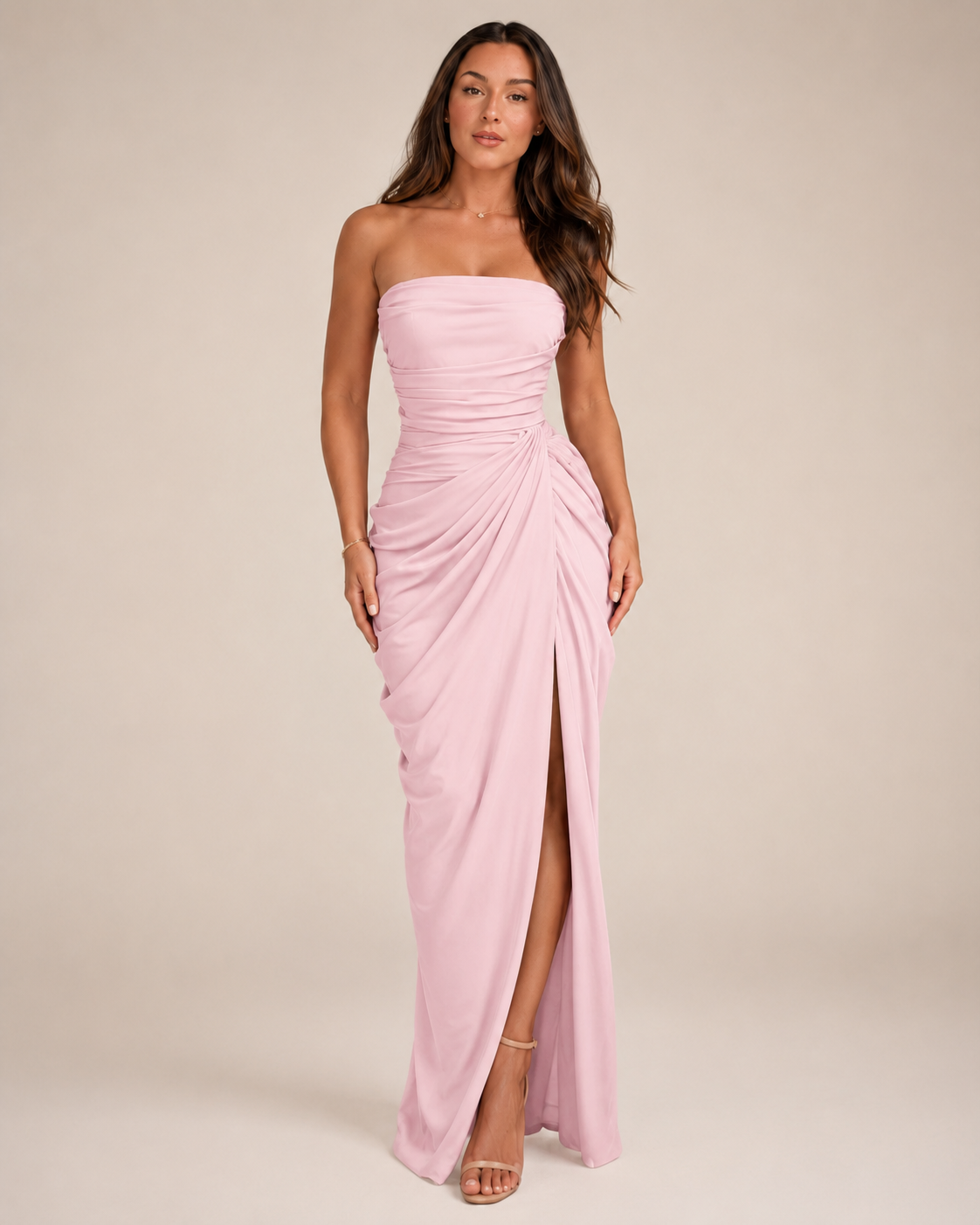Everly | Strapless Draped Split Maxi Dress