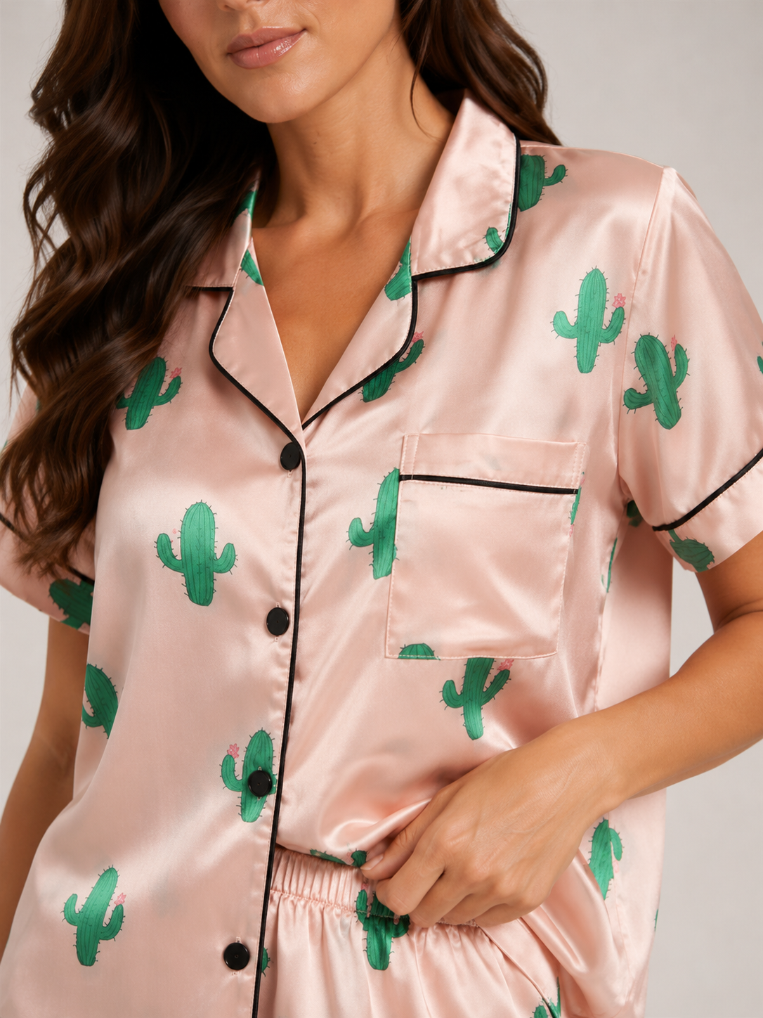 Xenia | Printed Satin-Look Short Sleeve Pyjama Set