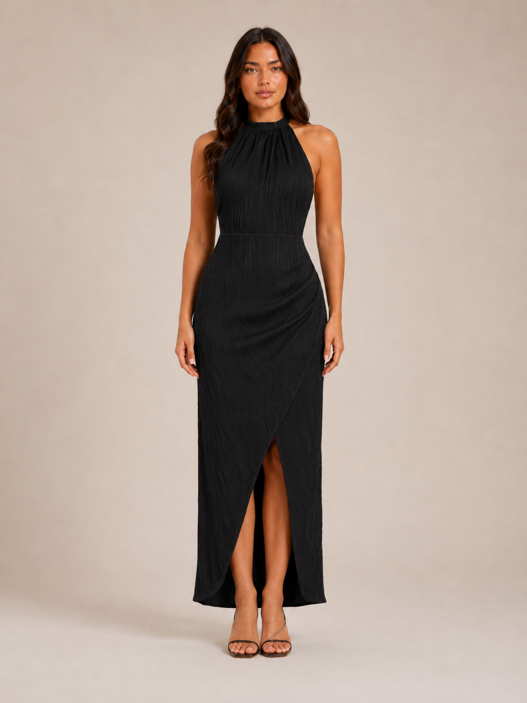 Josie | Halter Neck Open Back Maxi Dress with Split