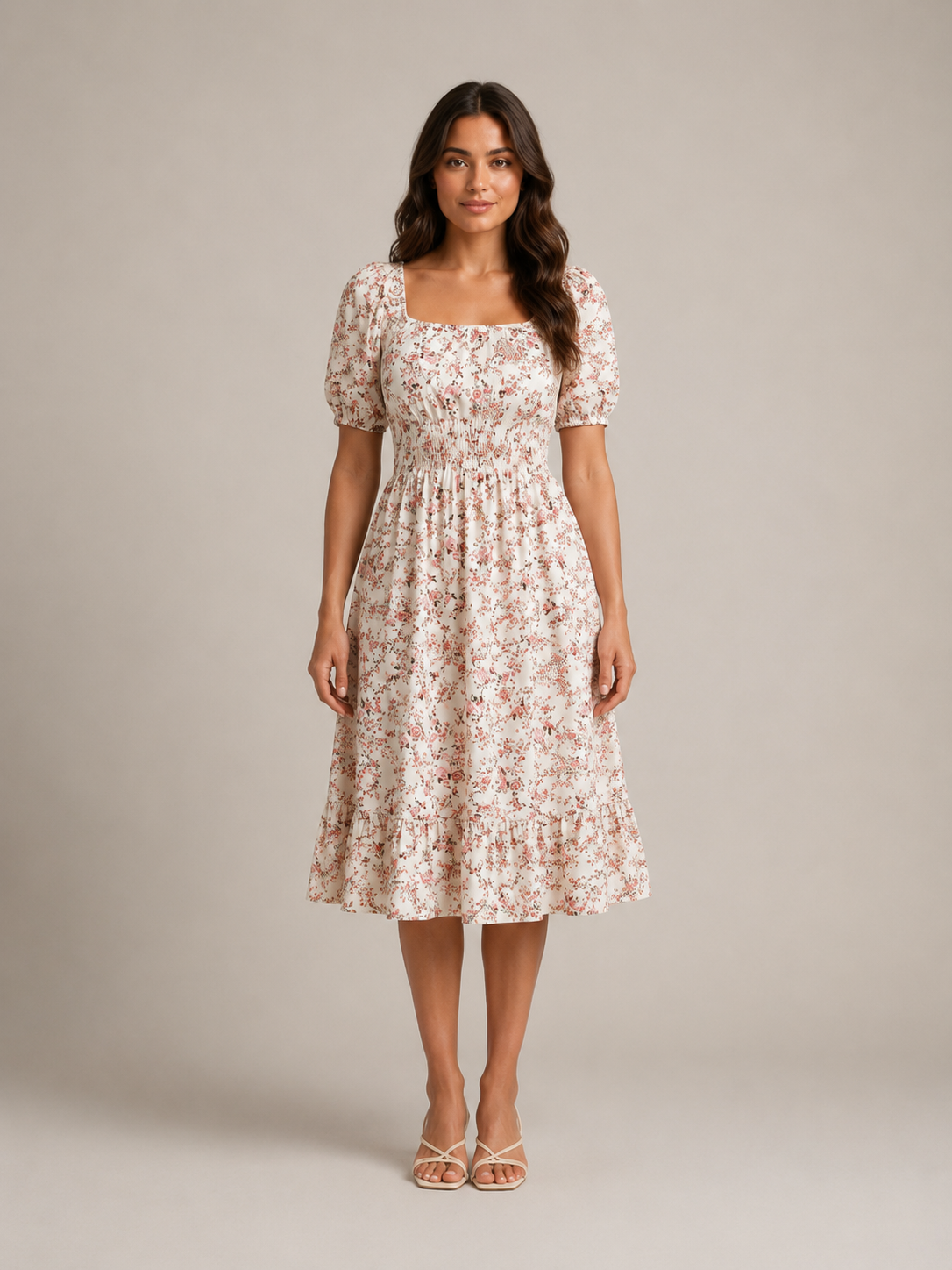 Sloane | Floral Smocked Square Neck Midi Dress