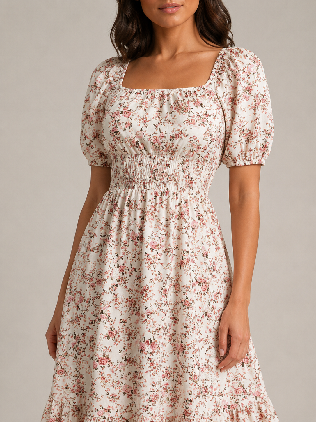 Sloane | Floral Smocked Square Neck Midi Dress