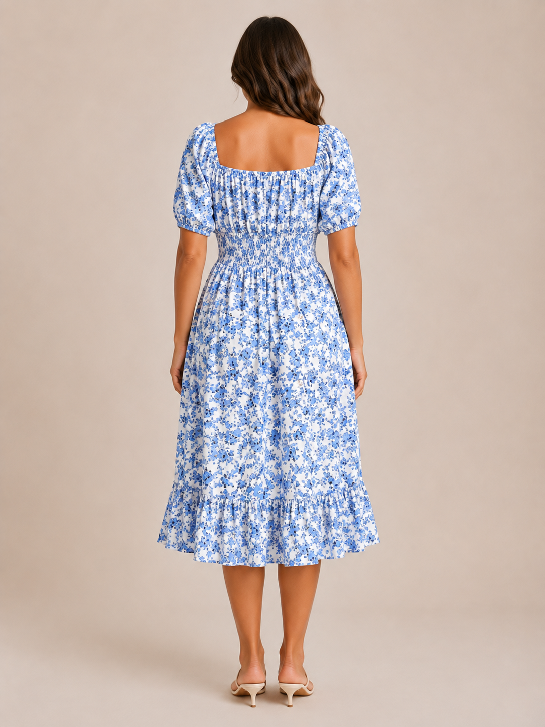 Sloane | Floral Smocked Square Neck Midi Dress