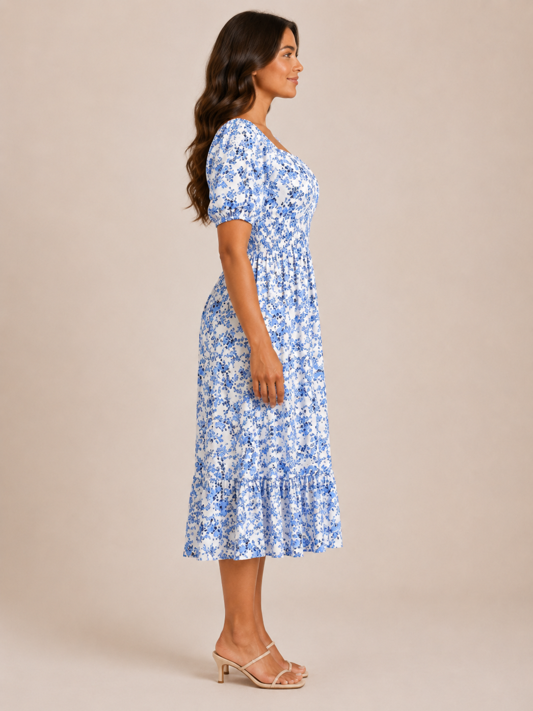 Sloane | Floral Smocked Square Neck Midi Dress