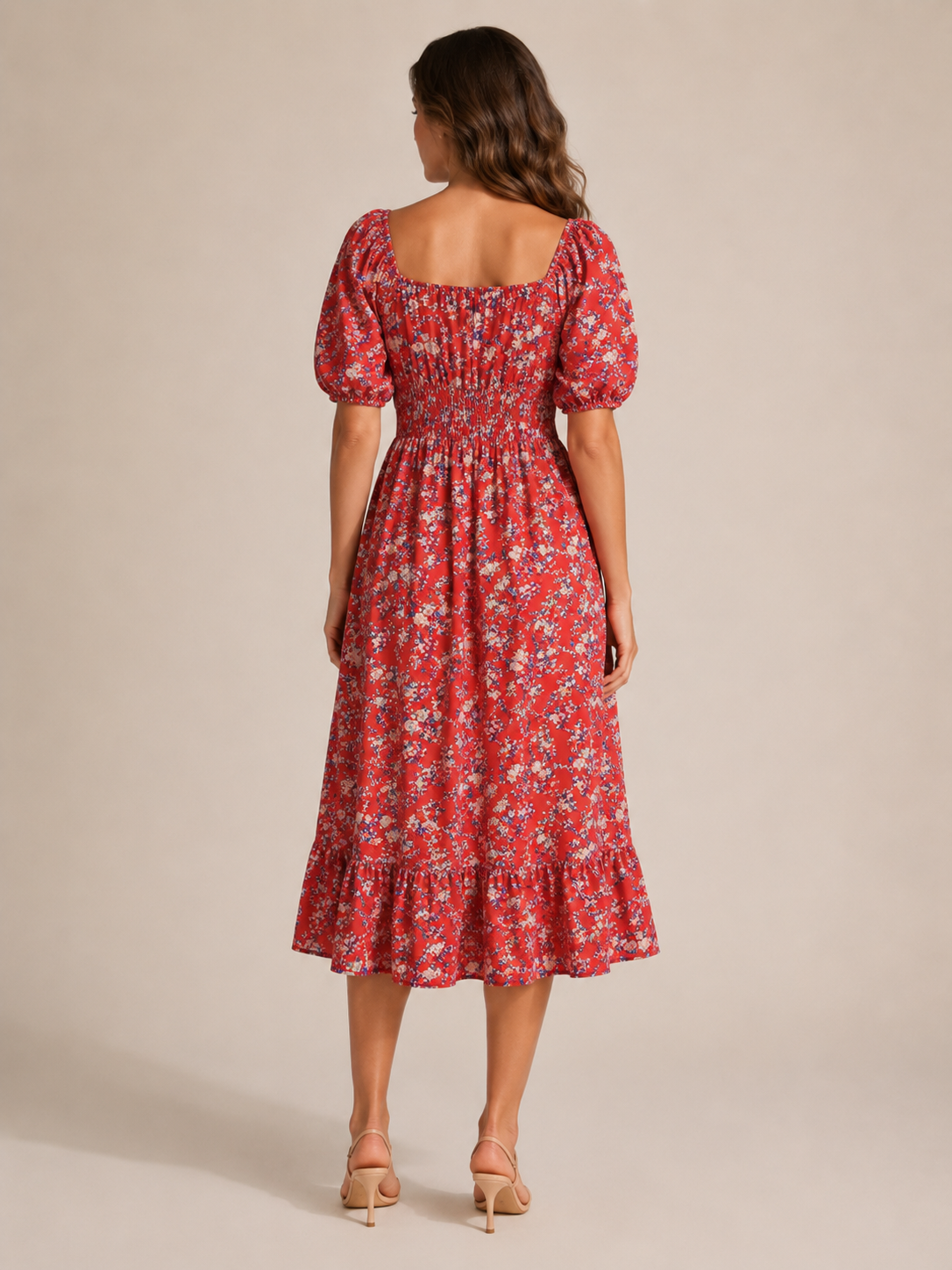 Sloane | Floral Smocked Square Neck Midi Dress