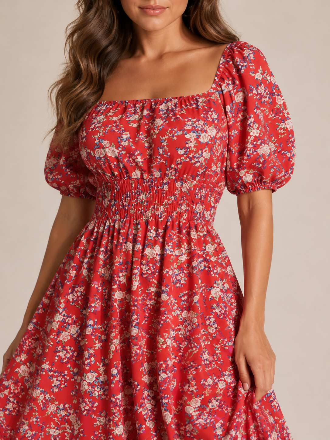 Sloane | Floral Smocked Square Neck Midi Dress