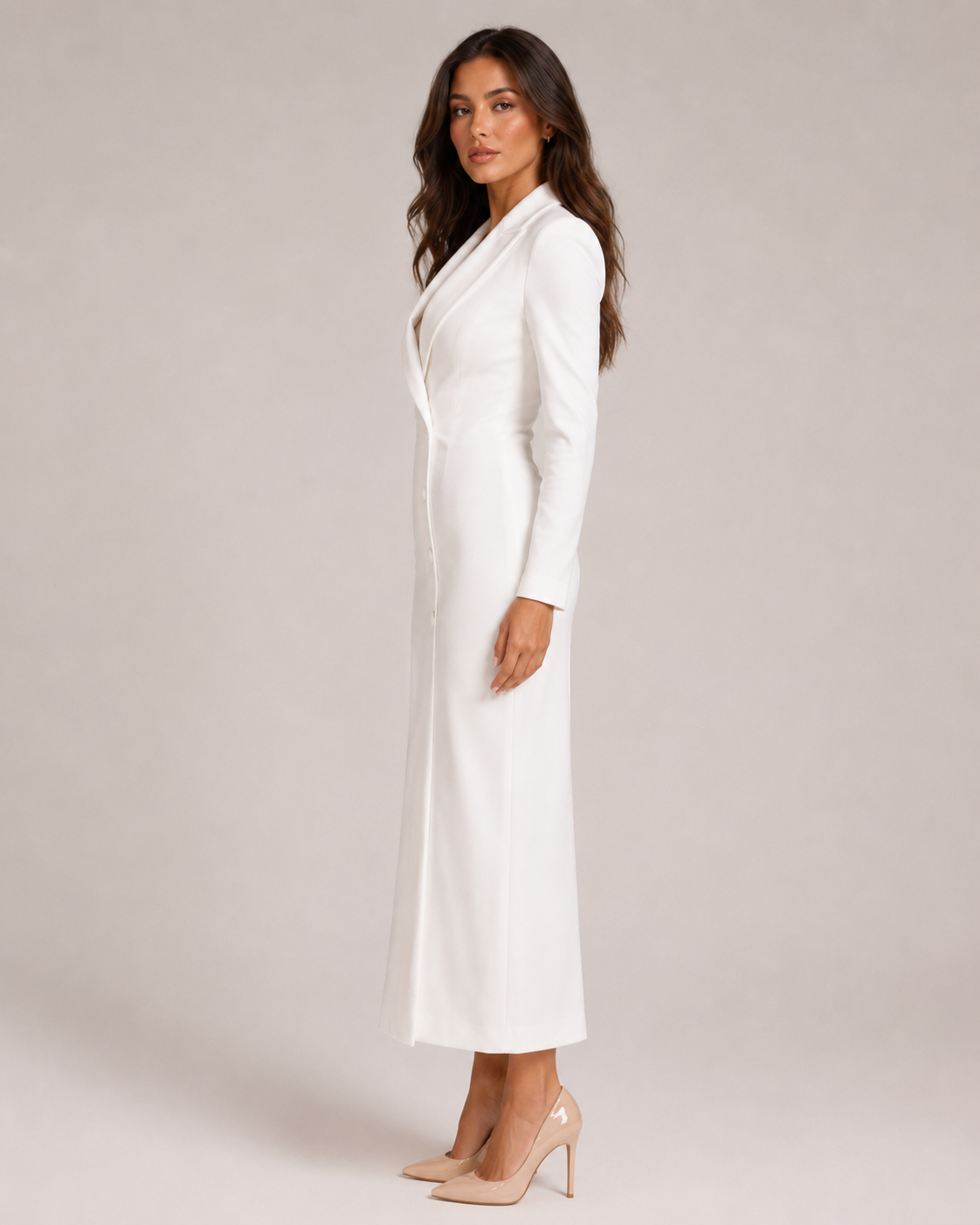 Leandra | Below-Knee Button-Front Blazer Dress