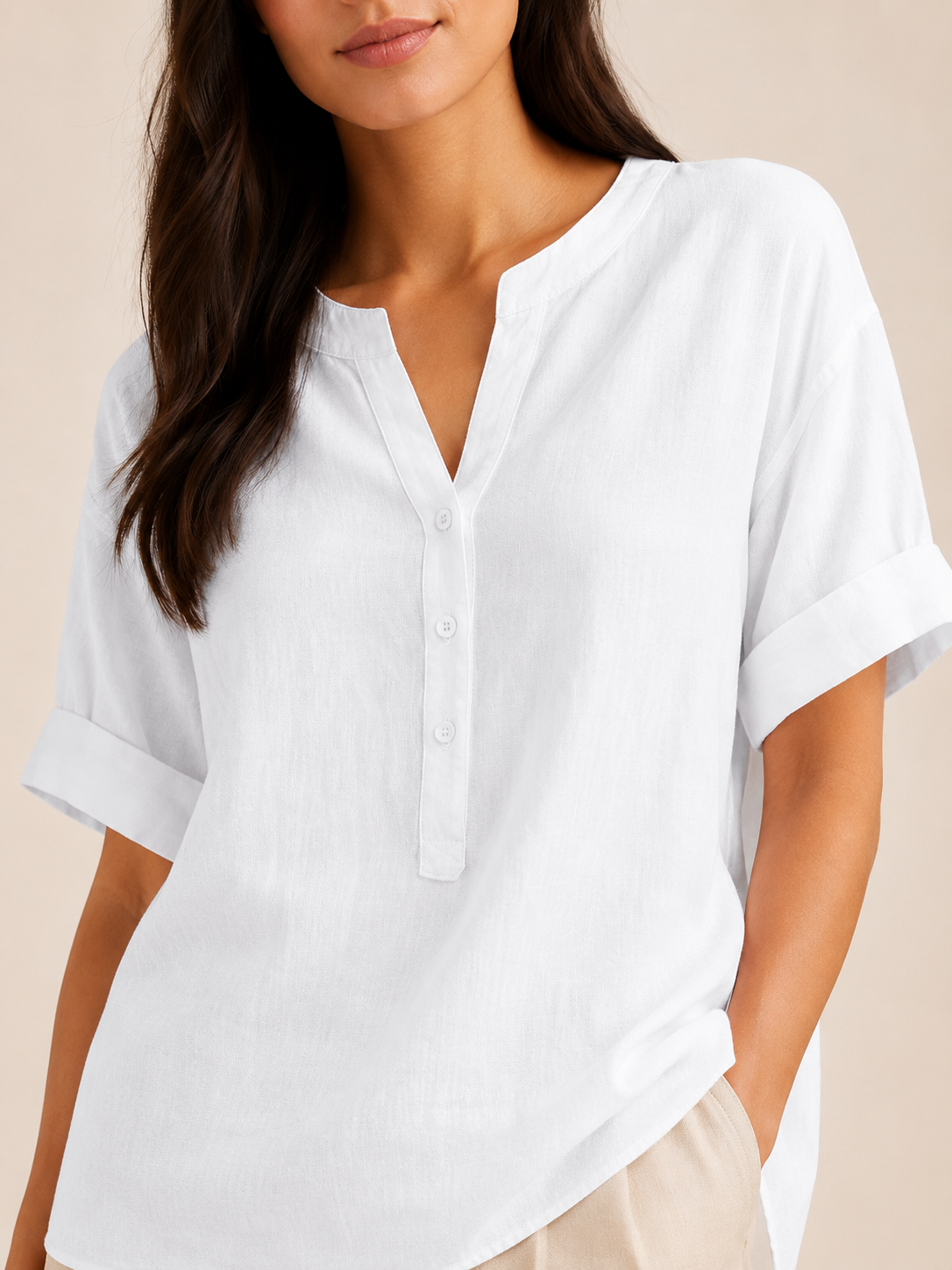 Bianca | Button-Front Cotton-Linen Blend Blouse