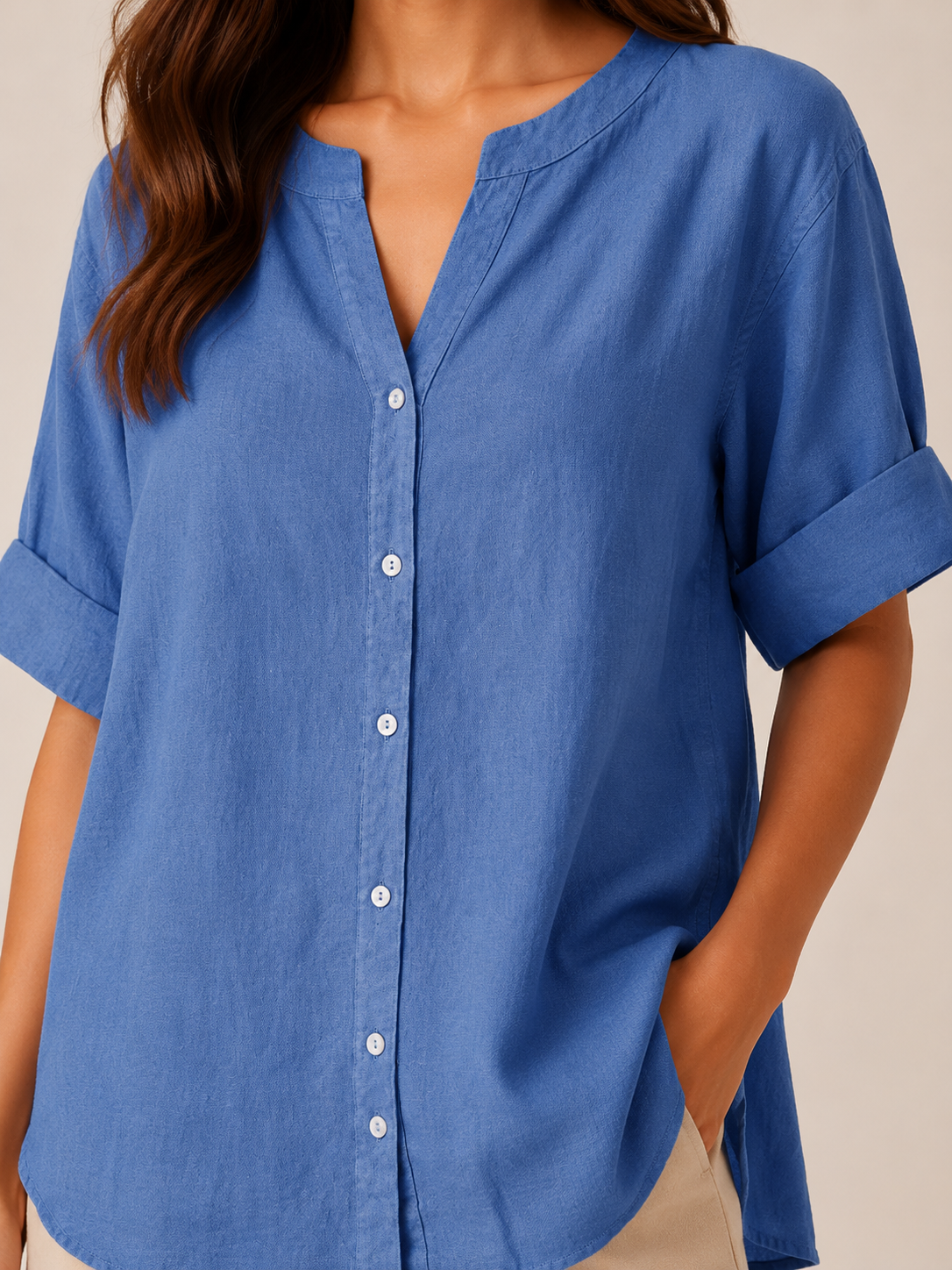 Bianca | Button-Front Cotton-Linen Blend Blouse