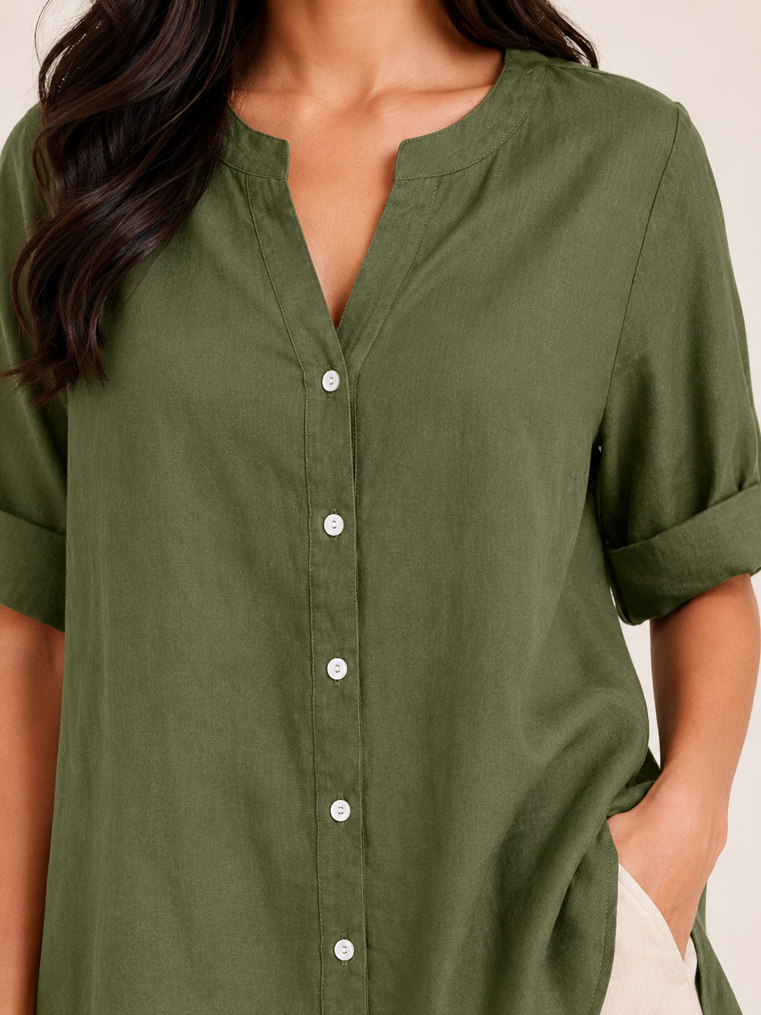 Bianca | Button-Front Cotton-Linen Blend Blouse