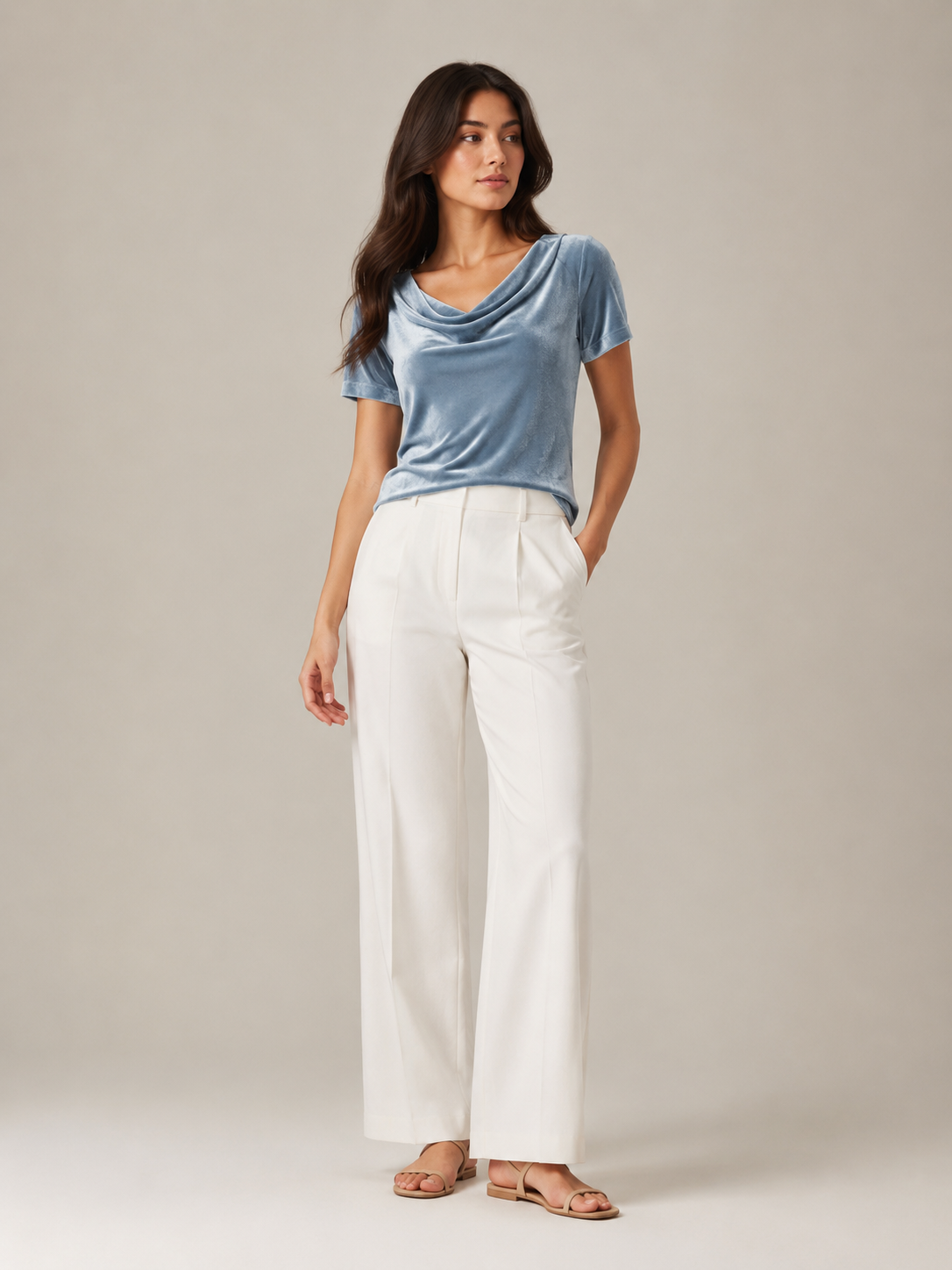 Delaney | Cowl Neckline Velvet-Look Top