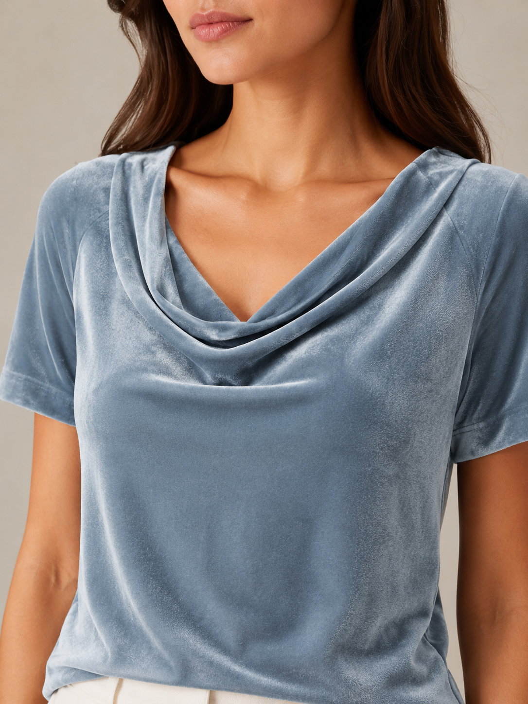 Delaney | Cowl Neckline Velvet-Look Top