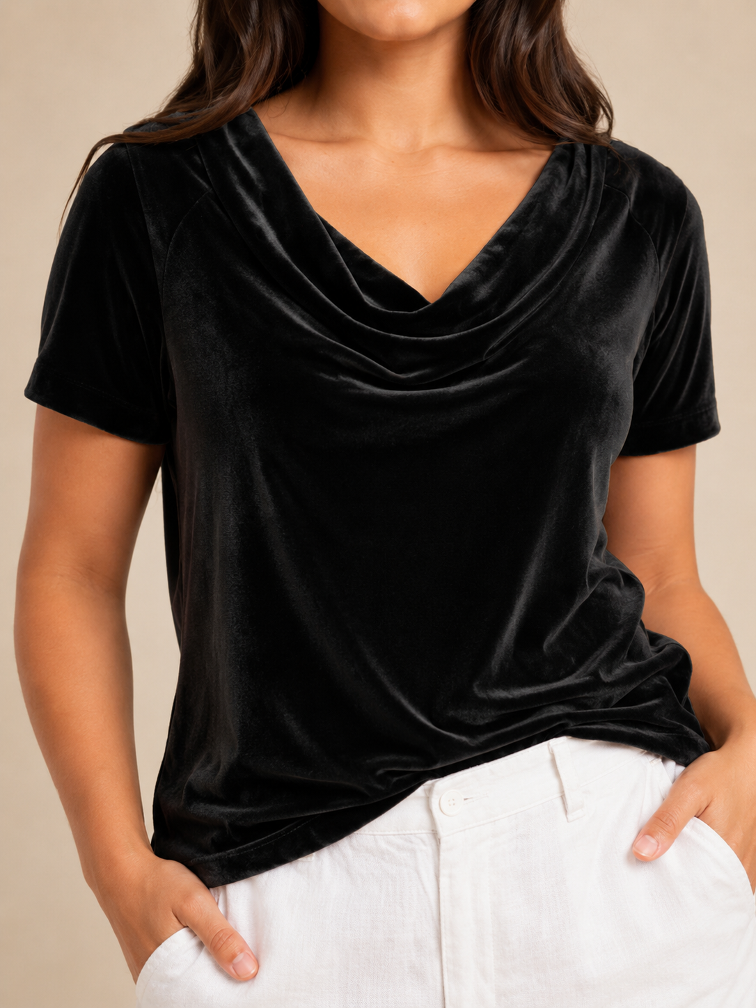 Delaney | Cowl Neckline Velvet-Look Top