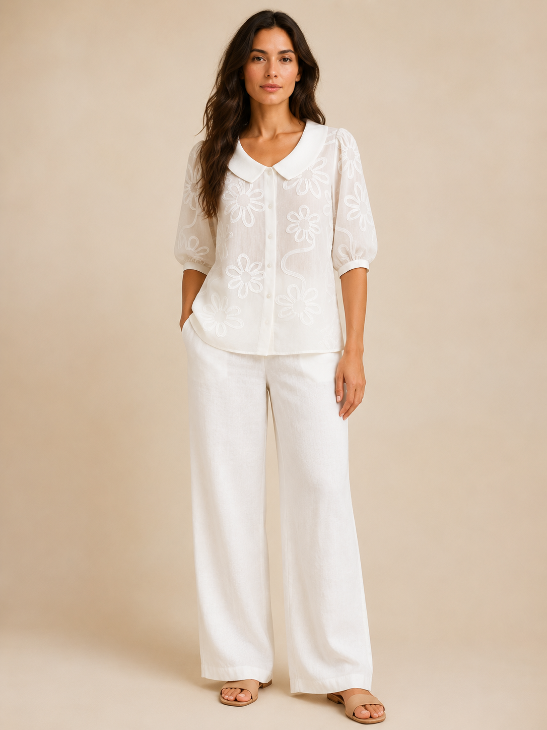 Vera | Floral Embroidered Round Collar Blouse