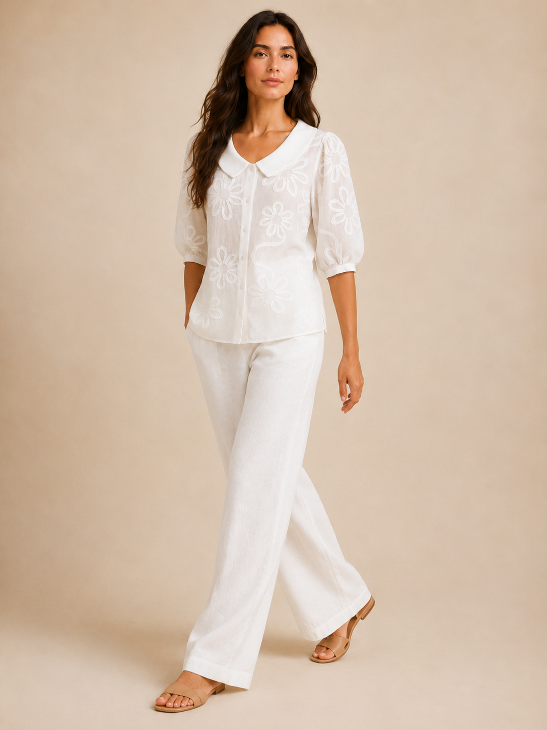 Vera | Floral Embroidered Round Collar Blouse