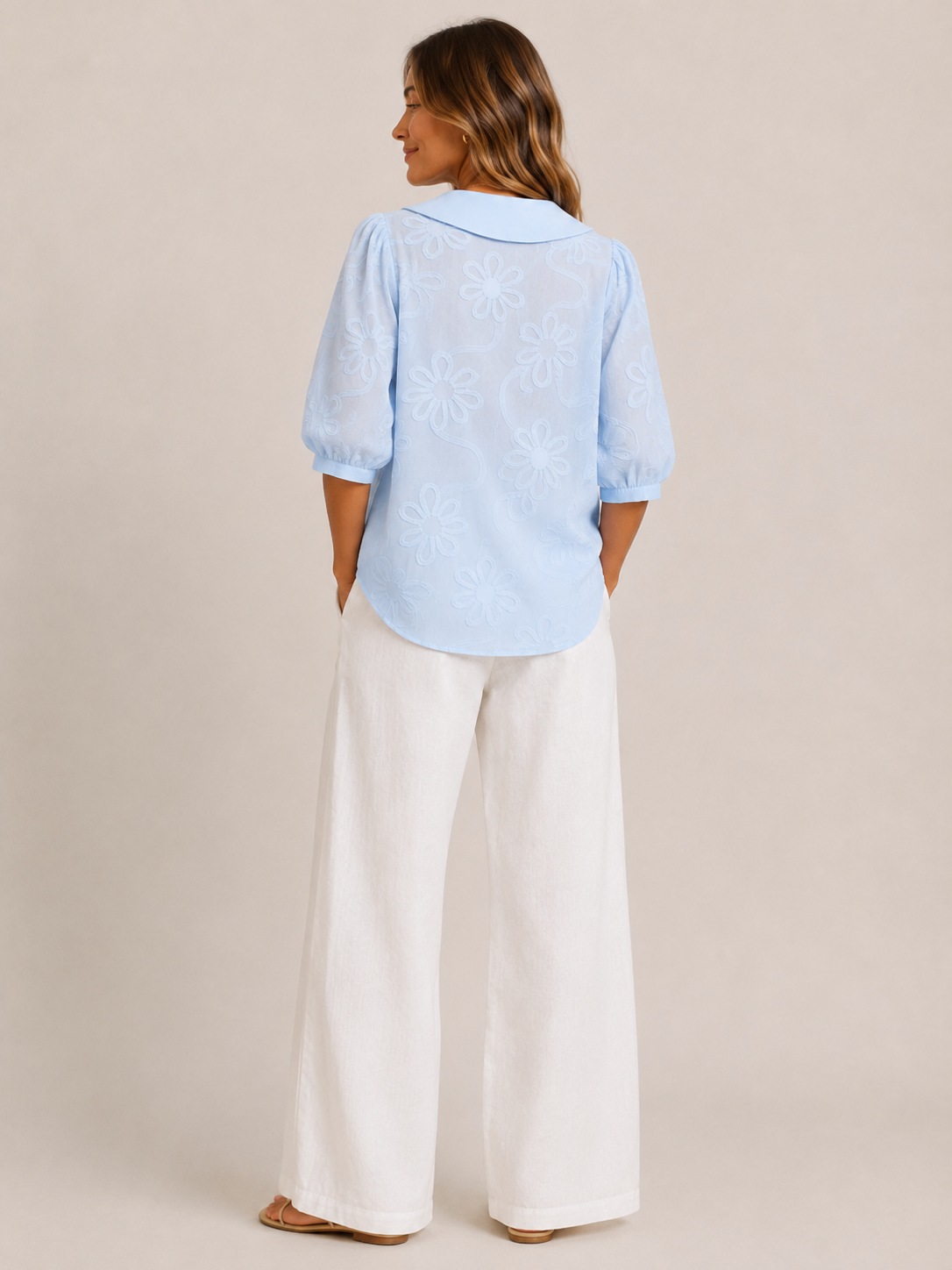 Vera | Floral Embroidered Round Collar Blouse