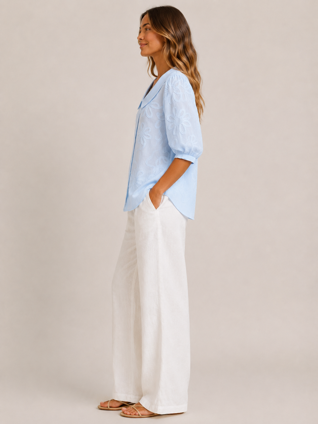 Vera | Floral Embroidered Round Collar Blouse