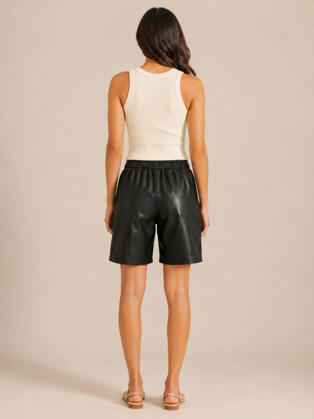 Tazmira | Faux Leather Bermuda Shorts with Elastic Waist