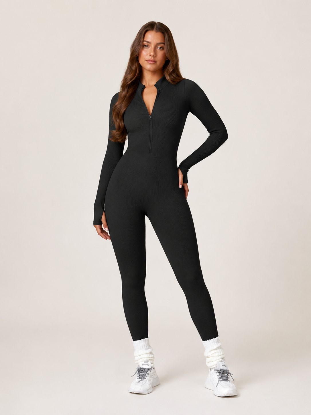 Ines | Long Sleeve Zip-Front Seamless Sports Jumpsuit