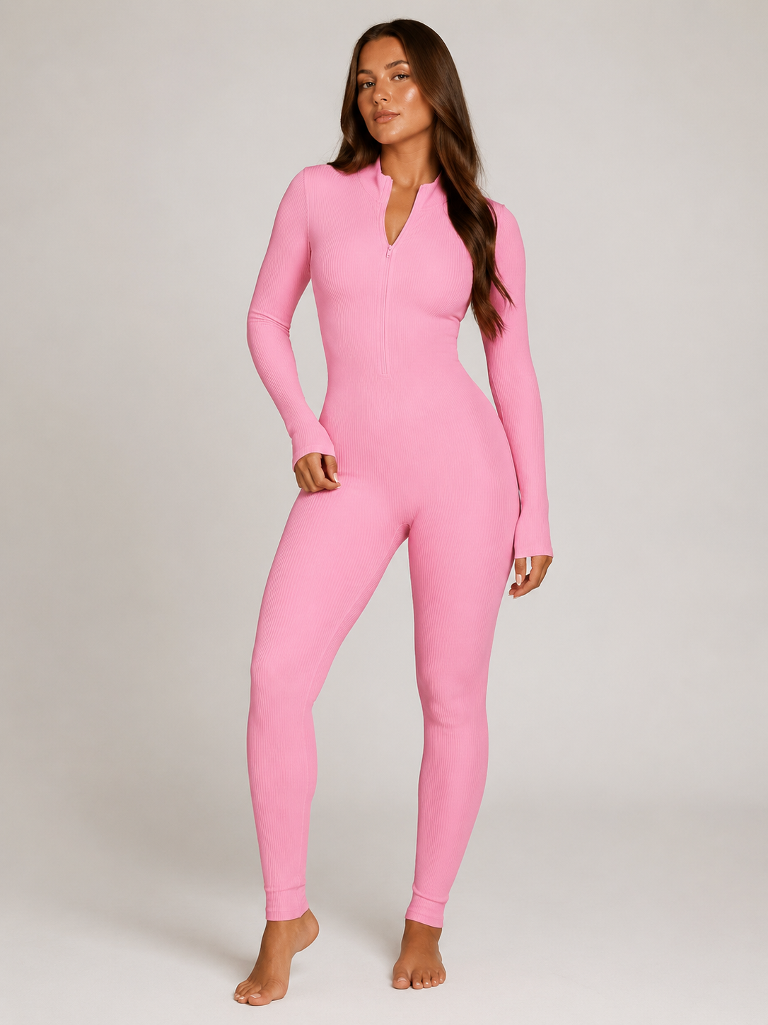 Ines | Long Sleeve Zip-Front Seamless Sports Jumpsuit