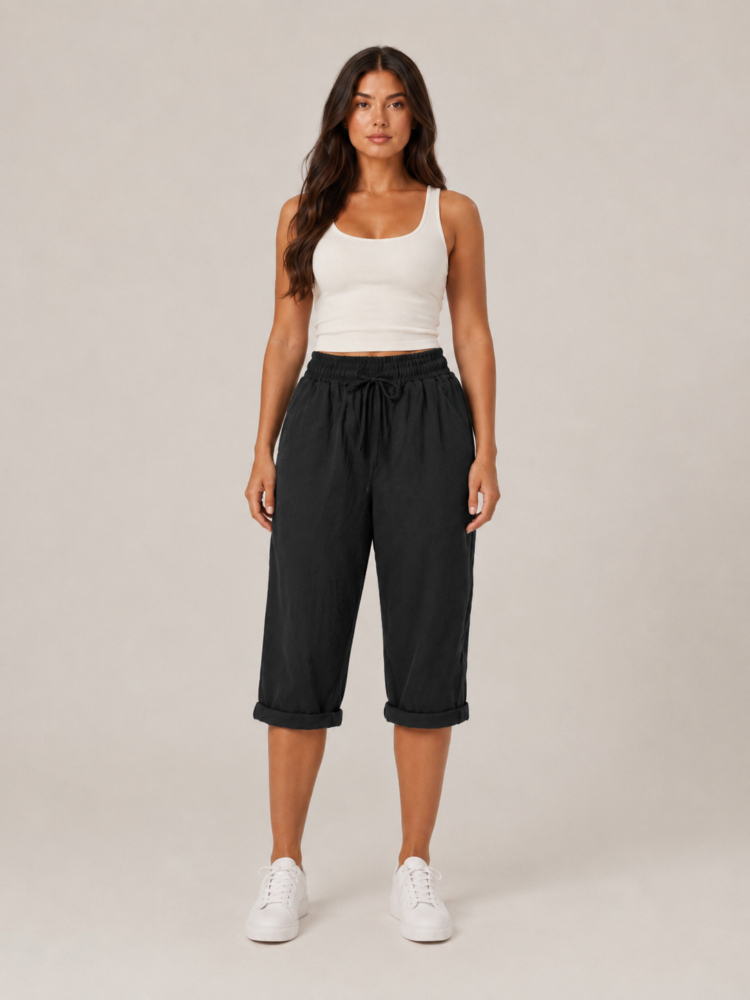 Halle | Wide Leg Culotte Trousers with Elastic Waist