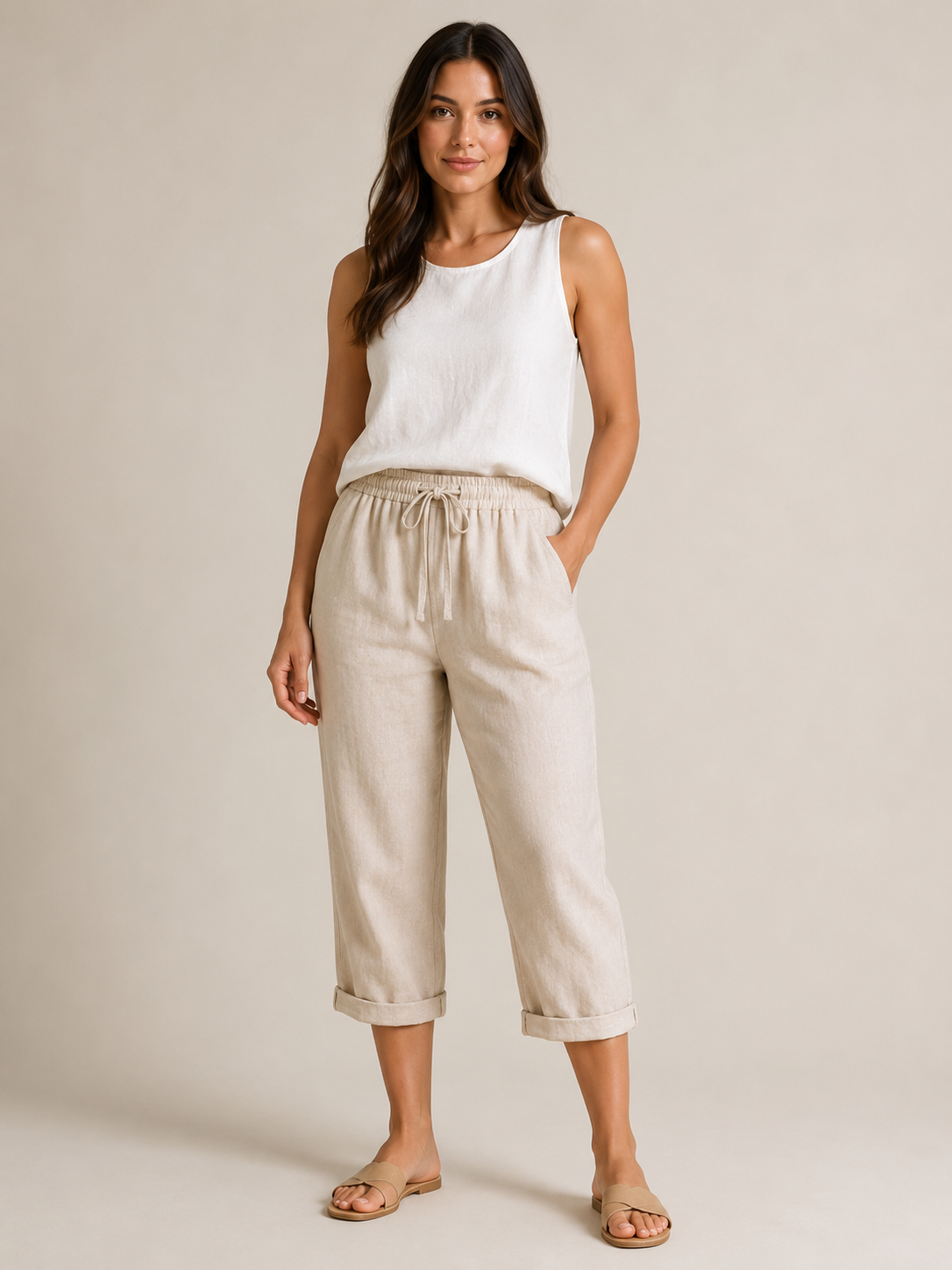 Halle | Wide Leg Culotte Trousers with Elastic Waist