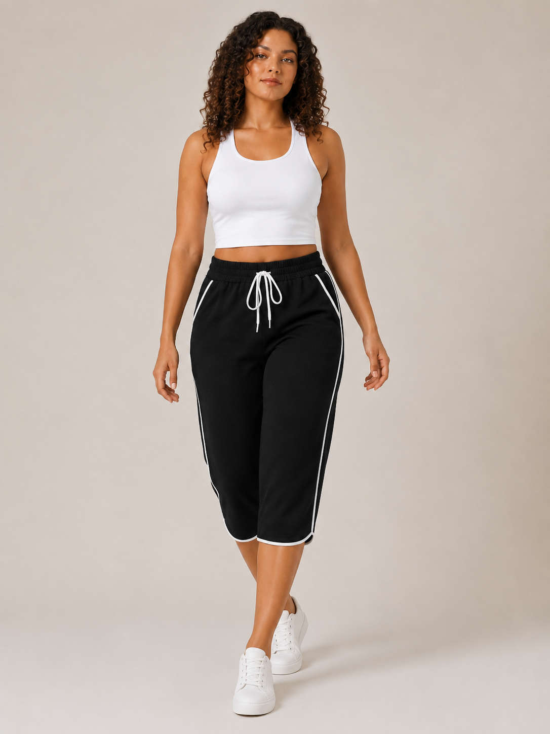 Kennedy | Contrast-Trim Capri Active Pants