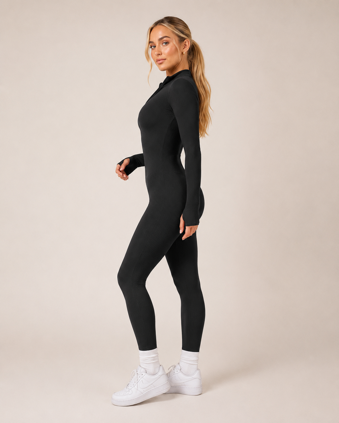 Isolde | Ankle-Length Ribbed Thumb-Hole Sports Jumpsuit