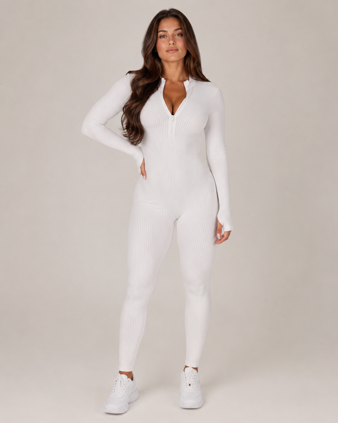Isolde | Ankle-Length Ribbed Thumb-Hole Sports Jumpsuit