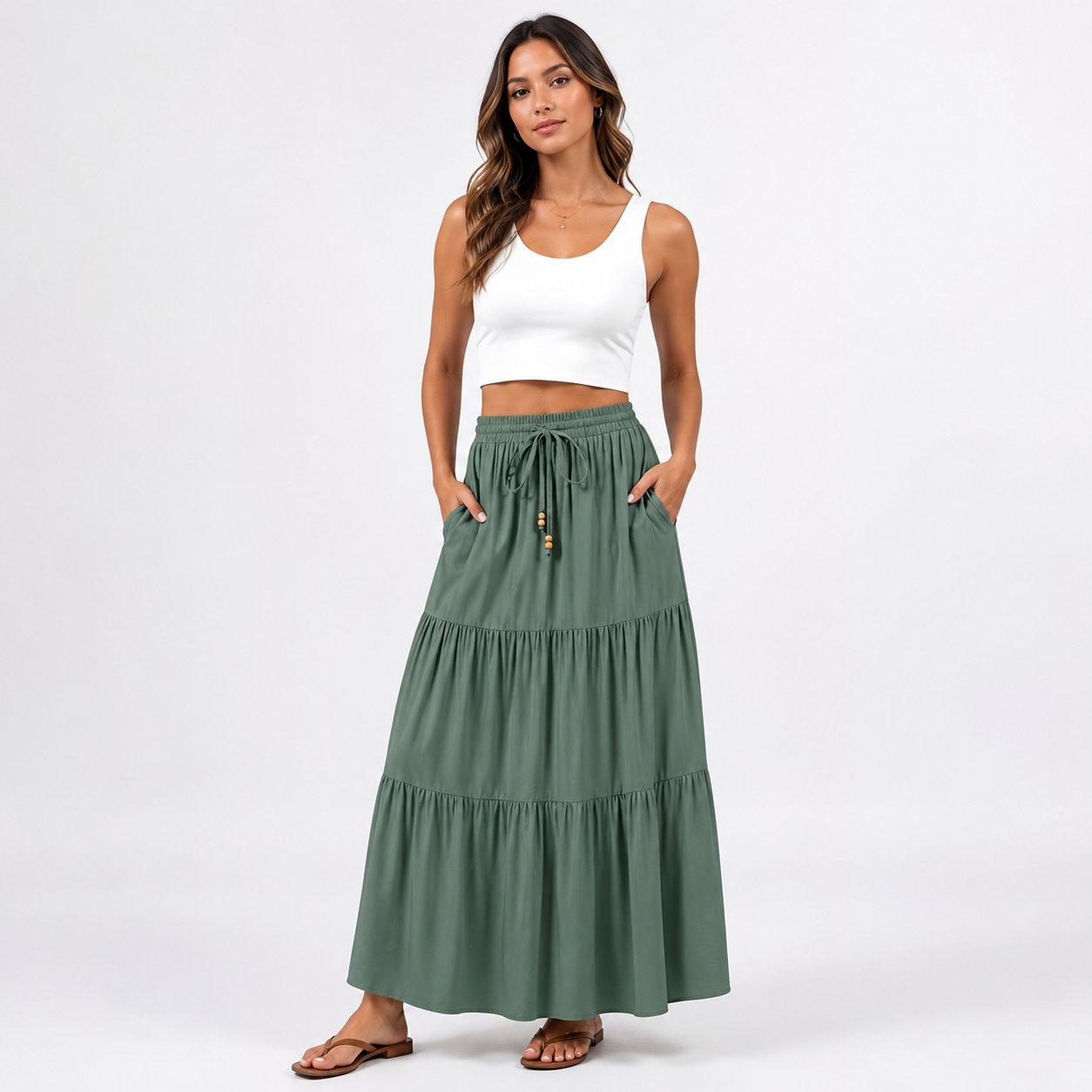 Leticia | Tiered Drawstring Casual Maxi Skirt
