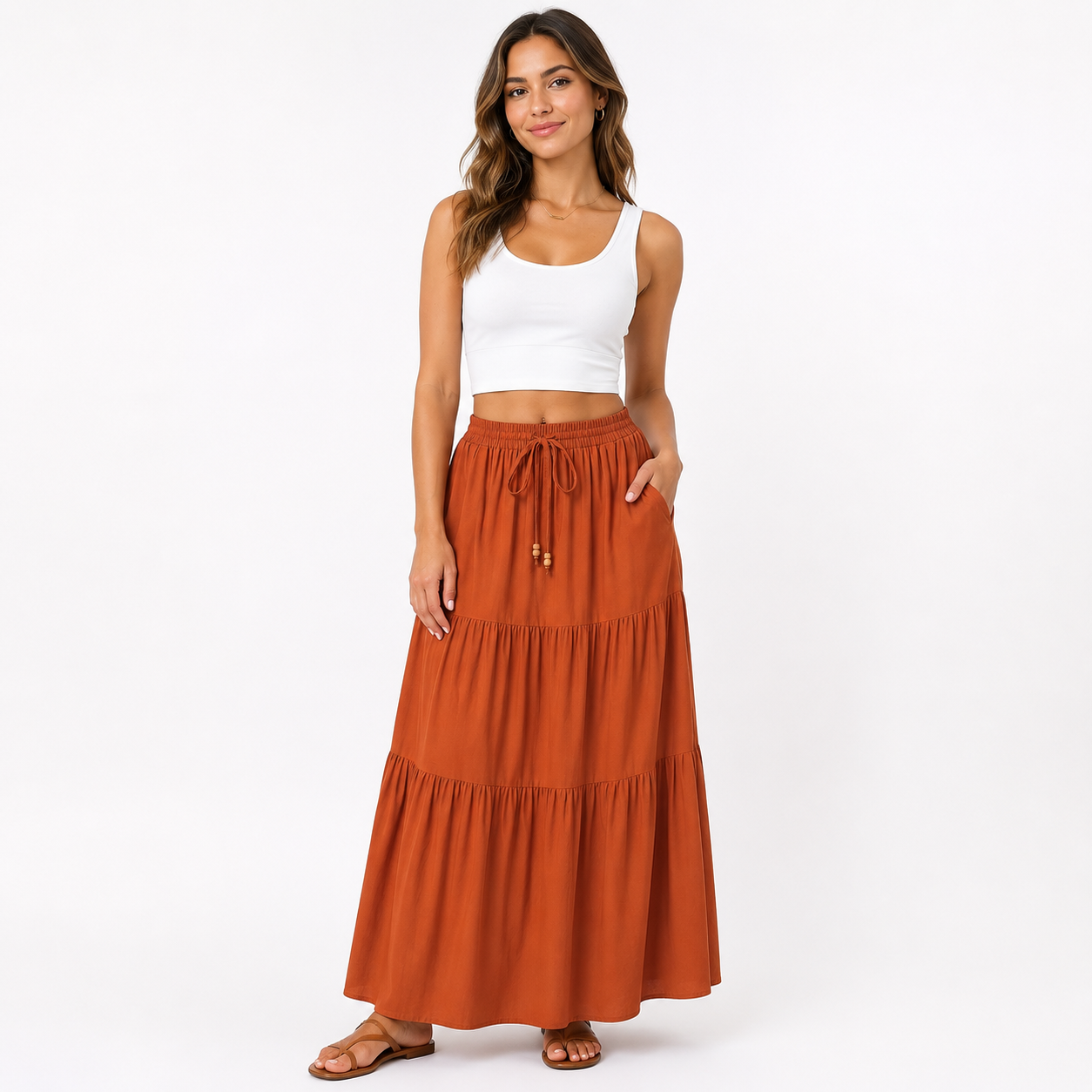 Leticia | Tiered Drawstring Casual Maxi Skirt