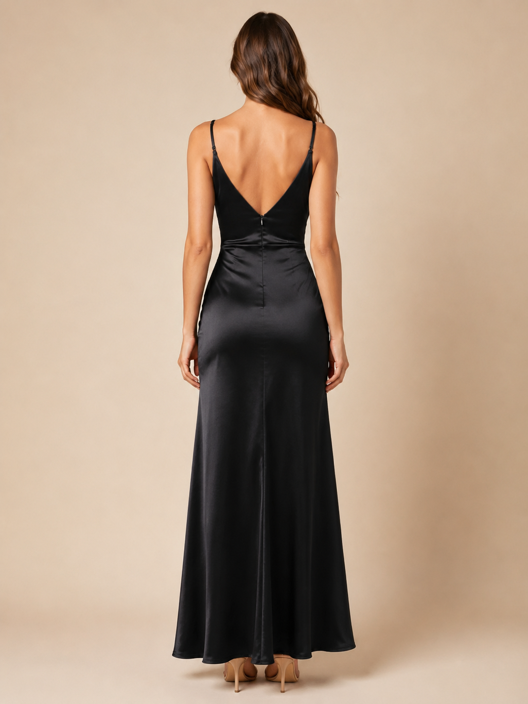 Nina | V-Neck High Split Satin-Look Midi Dress