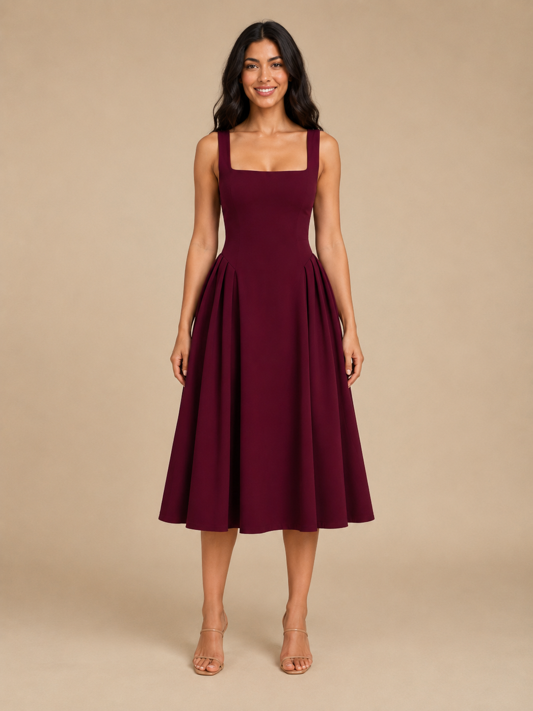 Ines | Square Neck Flared Midi Dress