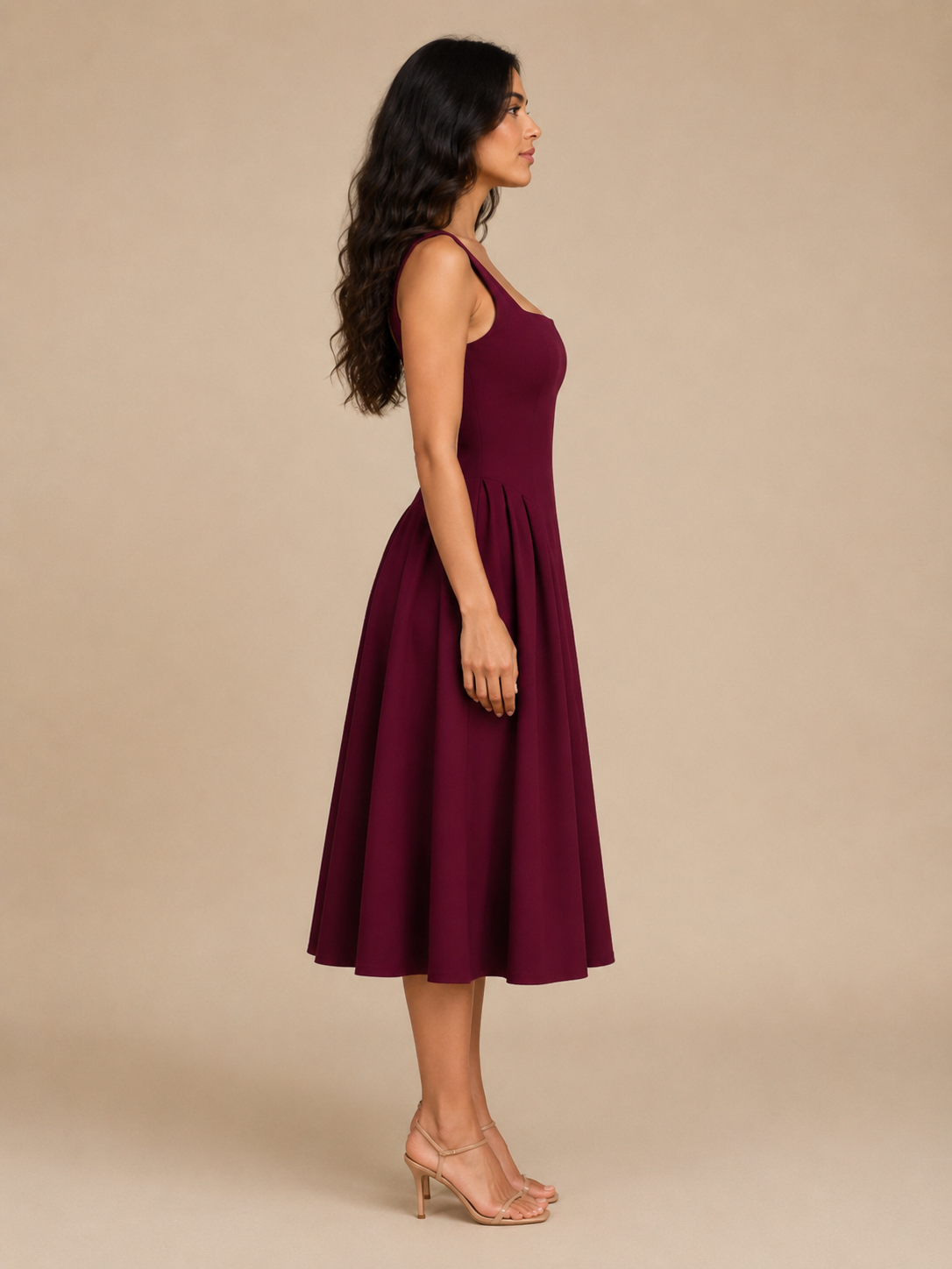 Ines | Square Neck Flared Midi Dress