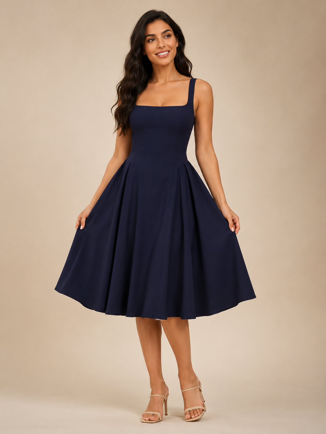 Ines | Square Neck Flared Midi Dress