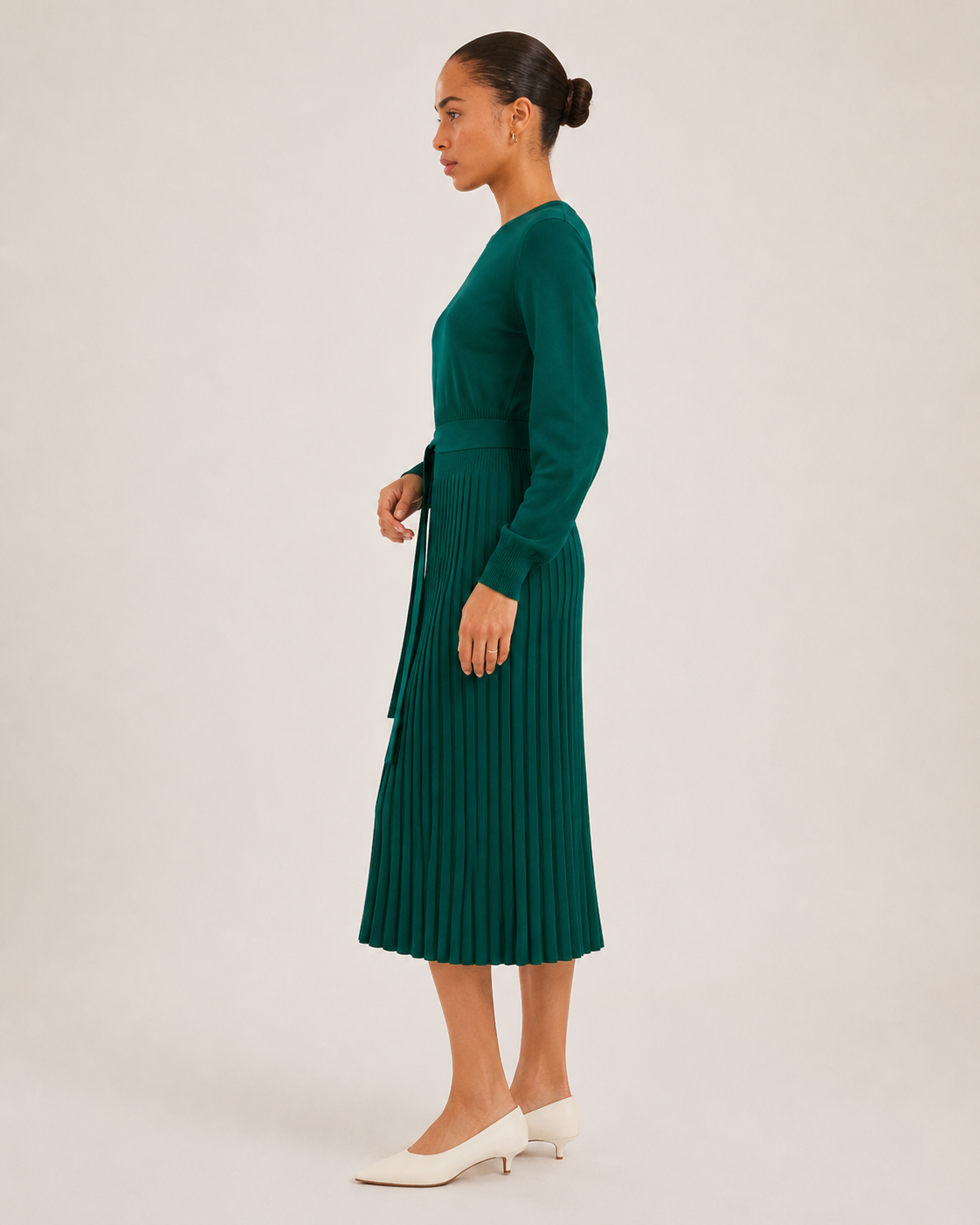 Paloma | Long Sleeve Pleated Midi Dress