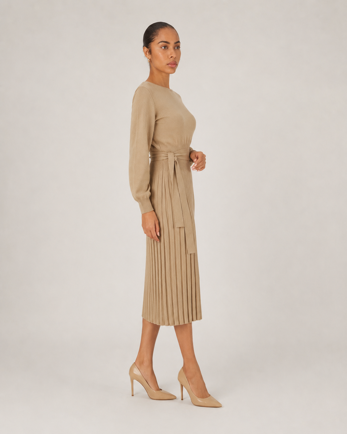 Paloma | Long Sleeve Pleated Midi Dress