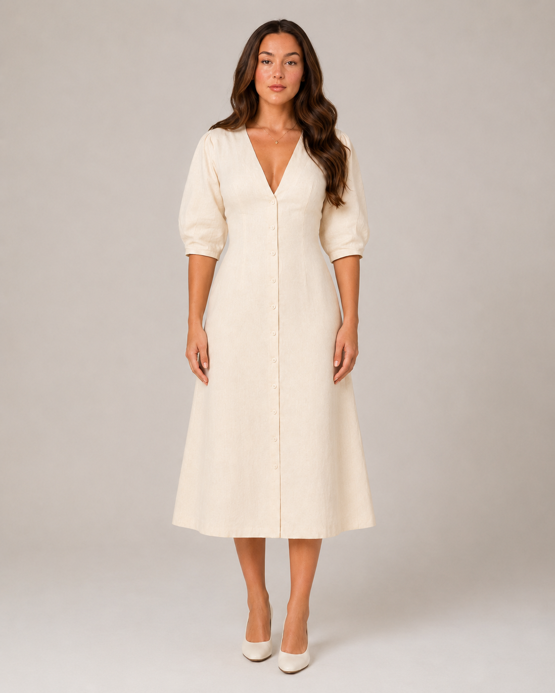 Peyton | Button-Front V-Neck Midi Dress