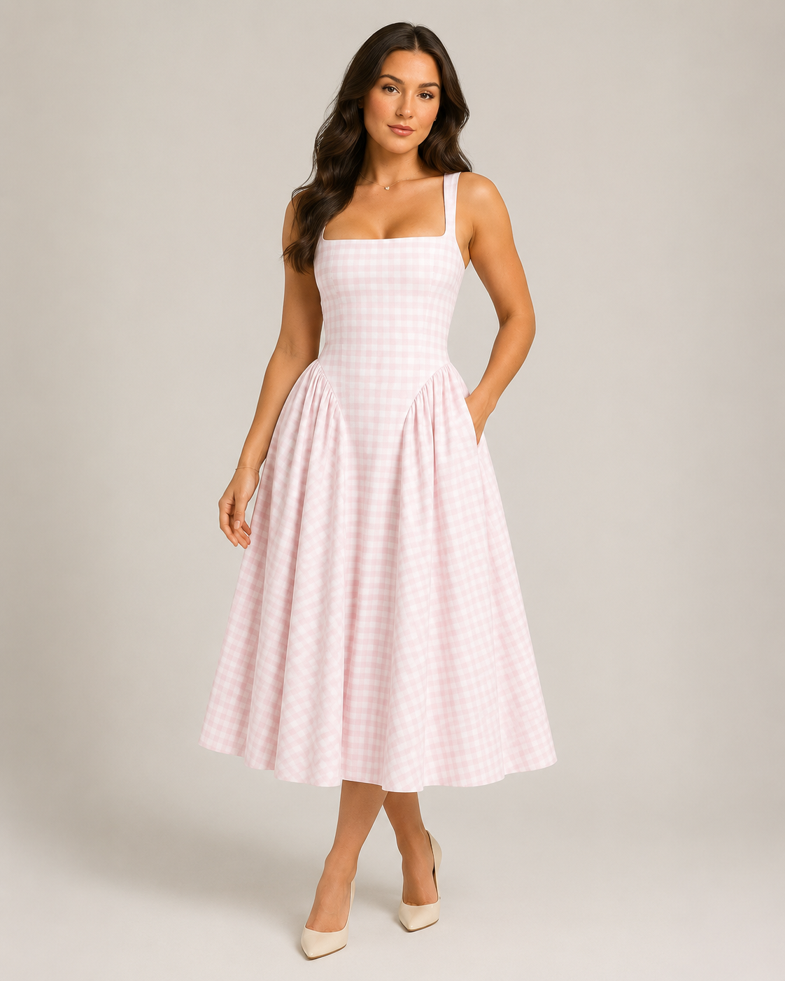 Sienna | Check Print Flared Midi Dress