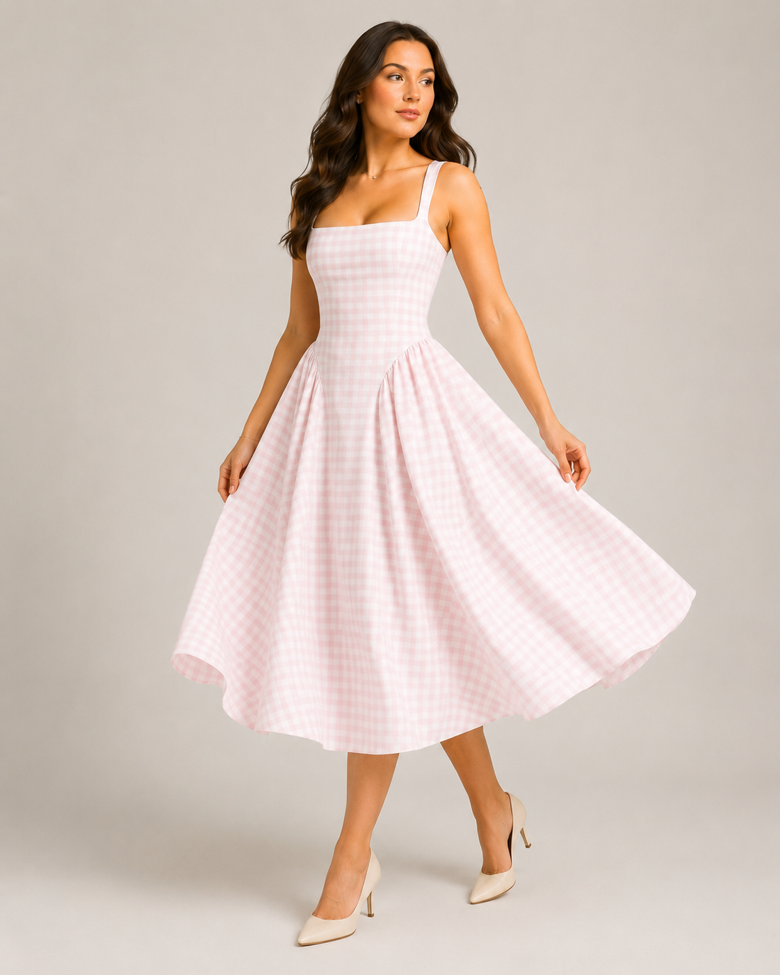 Sienna | Check Print Flared Midi Dress