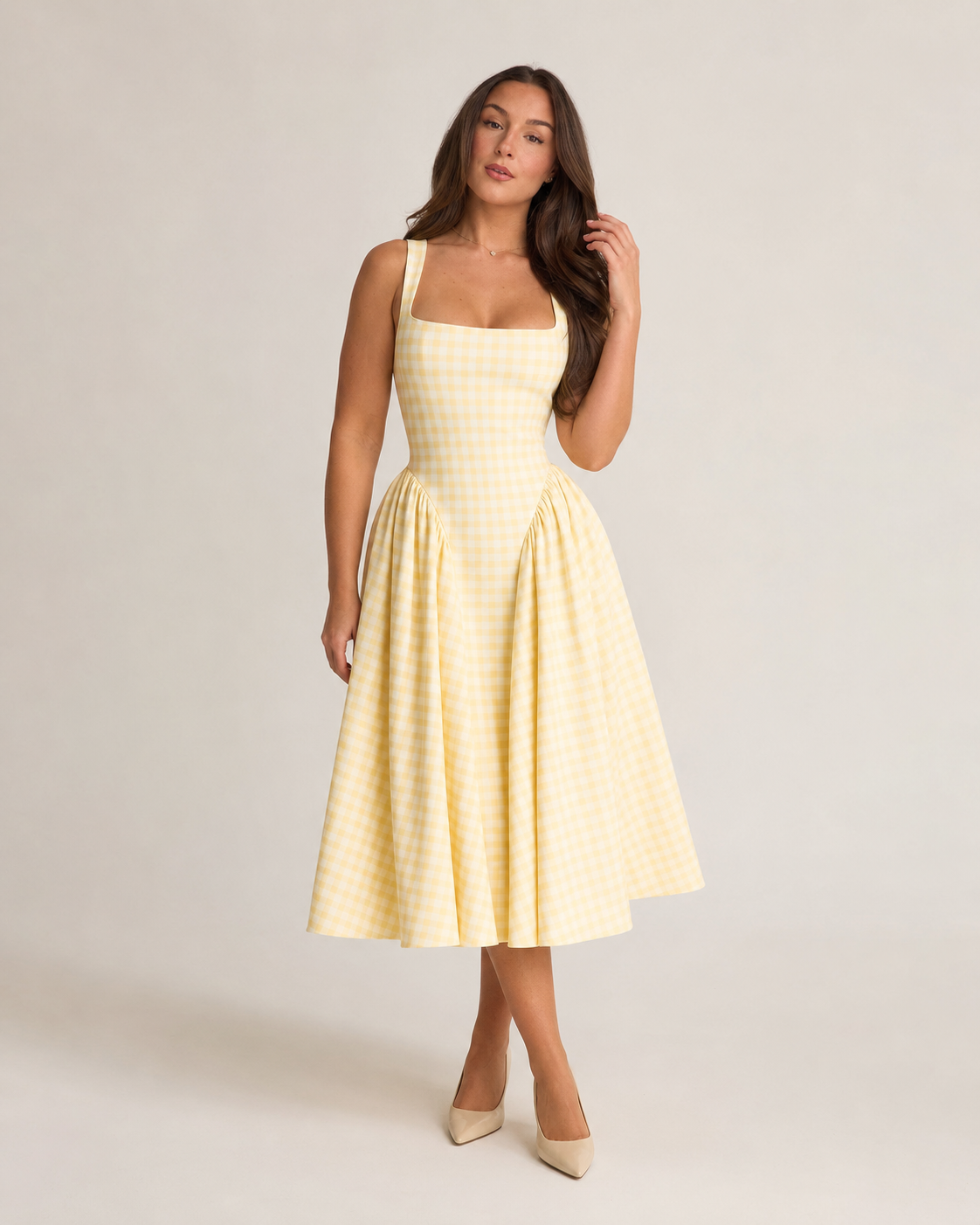 Sienna | Check Print Flared Midi Dress