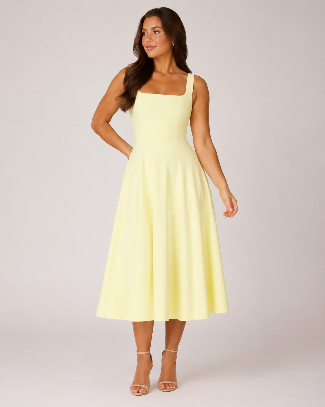 Adeline | Wide-Strap Flared Midi Dress