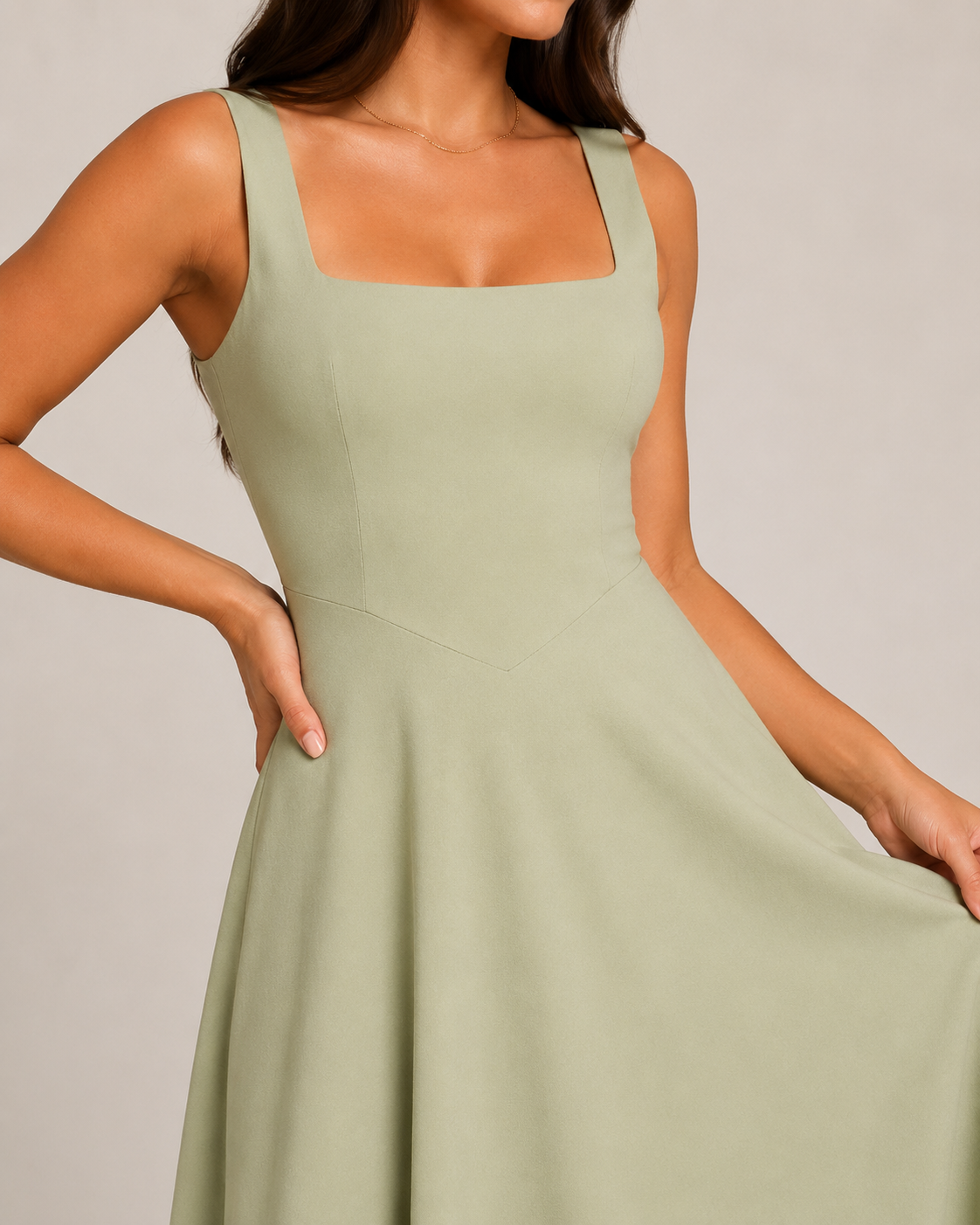 Adeline | Wide-Strap Flared Midi Dress