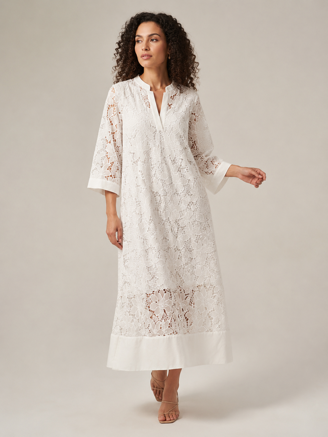 Estrella | Lace 3/4 Sleeve High Collar Mini Dress