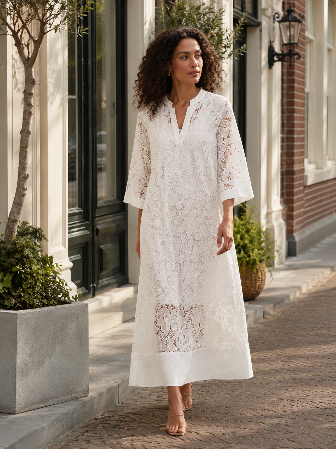 Estrella | Lace 3/4 Sleeve High Collar Mini Dress